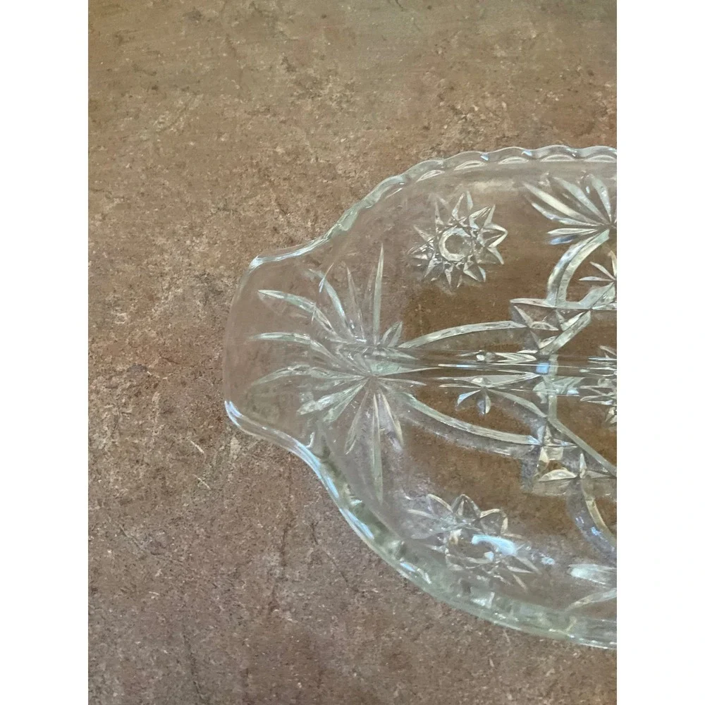 Vintage Clear Pressed Glass Divided Relish Dish Starburst Oval Serving Tray 9.5